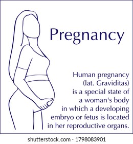 A pregnant woman's silhouette. Contour.Text about pregnancy. Vector illustration