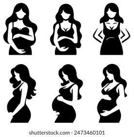 Pregnant Woman's Silhouette, Ideal for Maternity and Family Themes - Flat Vector Illustration