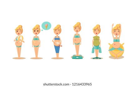 Pregnant women activity set, expectant mother taking care of herself, maternal healthy care concept vector Illustration on a white background