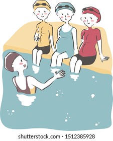 Pregnant women attending maternity swimming while sitting by the pool.