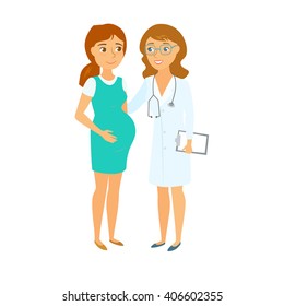 Pregnant women and doctor. Mom and obstetrician gynecologist. Pregnancy health care , expecting baby and appointment doctor. Motherhood consulting. 