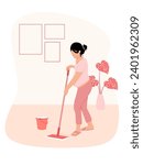 Pregnant women doing housework , Mop the floor