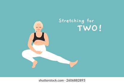 Pregnant women doing prenatal yoga exercises set. Mothers with bellies at fitness workout during pregnancy. Stretching gymnastics for moms. Flat vector illustration isolated on white background