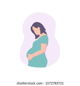 pregnant women flat vector illustration, women, pregnant women stroking her stomach flat vector cartoon, women cartoon can be use for greeting card