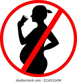 Pregnant women are forbidden to drink alcohol, isolated on white background.