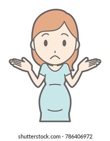 Pregnant women in green clothes are shrugging their shoulders