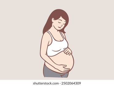 Pregnant women. Hand drawn style vector design illustrations.