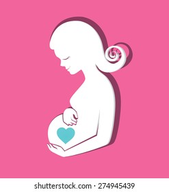 Pregnant women with a heart at belly for Mothers Day greeting card