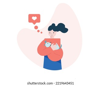 pregnant women with her cute puppy 