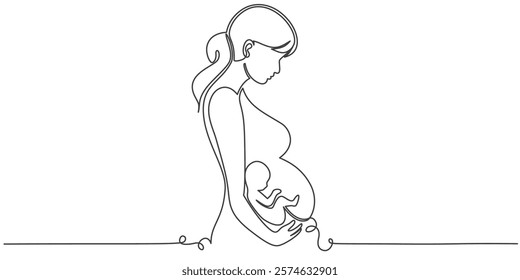 Pregnant women line art style vector illustration