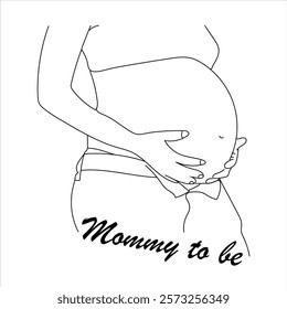 Pregnant women line drawing vector illustration, floral pregnancy line illustration, mommy to be line drawing