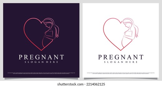 Pregnant women logo design illustration with line art style and creative element concept