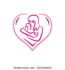 Pregnant women loves baby Logo vector of pregnancy mother loves children clipart