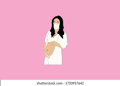Pregnant women in Mask. Pregnancy is difficult in the corona 19 Pandemic situation while the world is quarantined.
