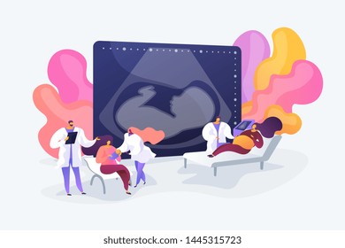 Pregnant women at maternity ward. Getting professional assistance. Maternity services, maternal perinatal health, pregnancy and birth care concept. Vector isolated concept creative illustration