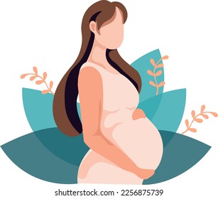 Pregnant women on the background of nature, green plants