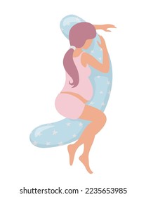 Pregnant women on banana-shaped pillow. Vector