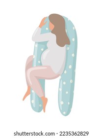 Pregnant women on U-shaped pillow. Vector