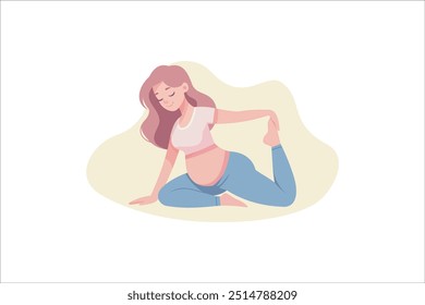 Pregnant women practice yoga. Women doing exercises, meditation, pilates, breathing practice in yoga class. Vector illustration.