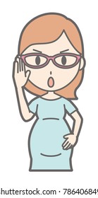 Pregnant women wearing green clothes are wearing glasses