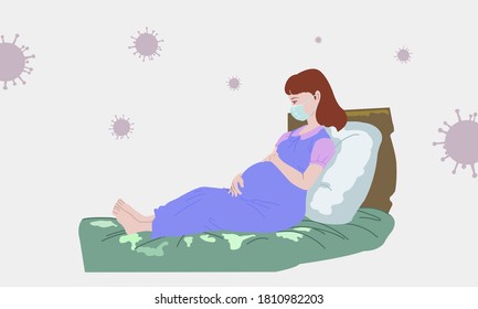 pregnant women worry about virus. Both hands held the belly near to giving birth. During the coronavirus epidemic around the world.