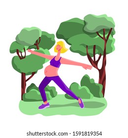 Pregnant women yoga in the park. 
