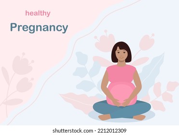 Pregnant woran sitting in lotus position. Vector illustration 