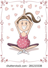 Pregnant Yoga Vector Cartoon - Illustration of pregnant woman in a prenatal yoga session 
