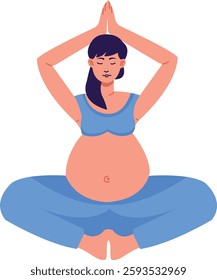 Pregnant Yoga Woman Character. Vector Illustration on White Background.