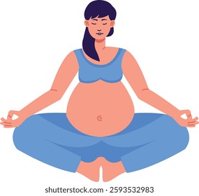Pregnant Yoga Woman Character. Vector Illustration on White Background.