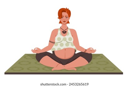 Pregnant yoga. Young Pregnant woman sitting in lotus pose. Female character doing meditation. Mother with belly doing yoga, meditating practice. Healthy lifestyle. Healthy lifestyle. Vector