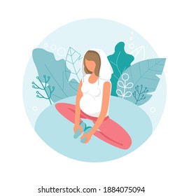 Pregnant young woman in sportswear doing yoga. Pregnancy health. Yoga for pregnant women. Meditation. Relaxation. Romantic background. Vector illustration