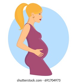 Pregnant young woman. Vector illustration of pretty blonde girl. Cute expecting mother. Eps 8