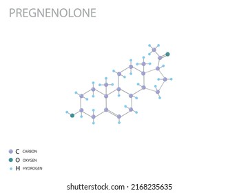 Pregnenolone Molecular Skeletal 3D Chemical Formula.