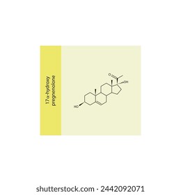 17-α-hydroxy pregnenolone skeletal structure diagram.Progesterone hormone compound molecule scientific illustration 