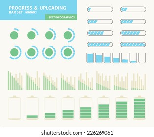 Pregress and uploading bar set. Vector illustration.