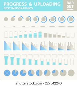 Pregress and uploading bar set. Vector illustration.