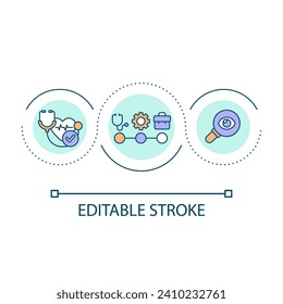 Pre-hire physical testing loop concept icon. Recruitment process. Clinical examination of applicant abstract idea thin line illustration. Isolated outline drawing. Editable stroke. Arial font used