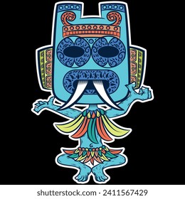 El dios mexicano prehispánico Tlaloc Aztec barco agua. Ilustración de clipart vectorial con gradientes simples. Todo en una sola capa.