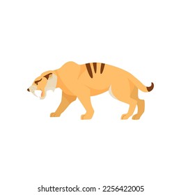Prehistoric animal or tiger vector illustration. Ancient tiger on white background. History, stone age, prehistory concept