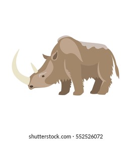 Prehistoric animal. Vector cartoon ancient mammal, ice age rhinoceros.