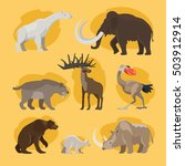 Prehistoric animals. Vector cartoon ancient mammal ice age extinct animal set like mammoth and cave lion