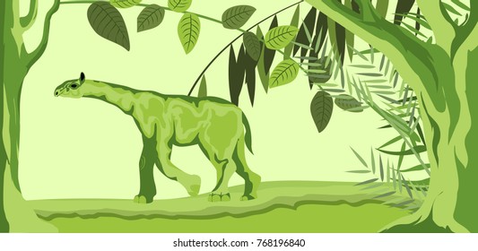 Prehistoric beast Indricoteri, in the forest, vector illustration