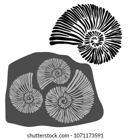 Prehistoric bones of animals isolated on white background. In black and white style. Can be used for printing on paper, stickers, badges, bijouterie, tattoo.