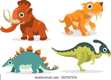 Prehistoric Cartoon Animals-Cute set of extinct species once dominated the earth