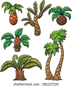 Prehistoric cartoon plants. Vector clip art illustration with simple gradients. Each on a separate layer.