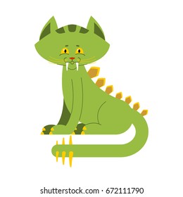 Prehistoric cat dinosaur. Dino is sabre-toothed pet. Lizard Kitten Monster
