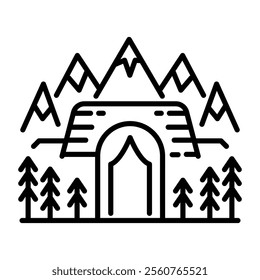 Prehistoric cave icon in linear style 