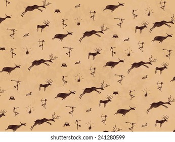 Prehistoric Cave Painting. Mural. Art.