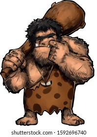 prehistoric caveman with a club picks his nose brutal